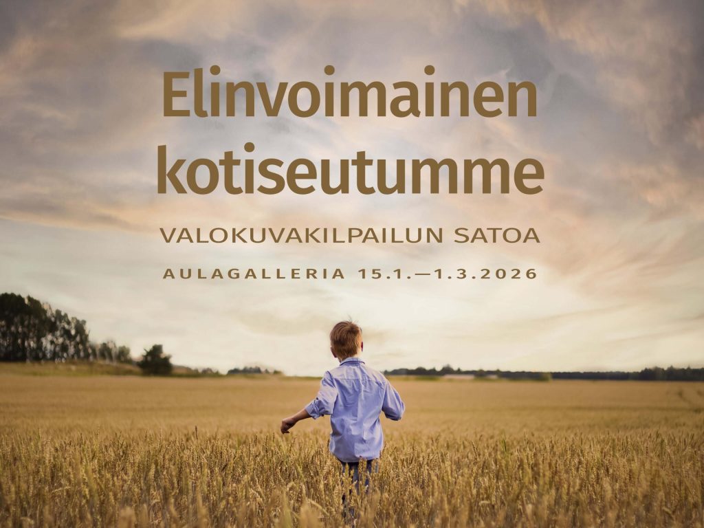 Elinvoimainen kotiseutumme – valokuvakilpailun satoa, Aulagalleria 15.1.–1.3.2026; lapsi kävelee viljapellolla