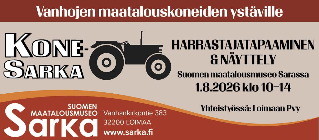 KoneSarka 1.8.2026 klo 10–16: Vanhojen maatalouskoneiden ystäville, harrastajatapaaminen ja näyttely