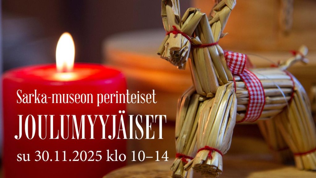 Sarka-museon perinteiset joulumyyjäiset su 30.11.2025 klo 10–14, kuvassa kynttilä ja olkikoriste